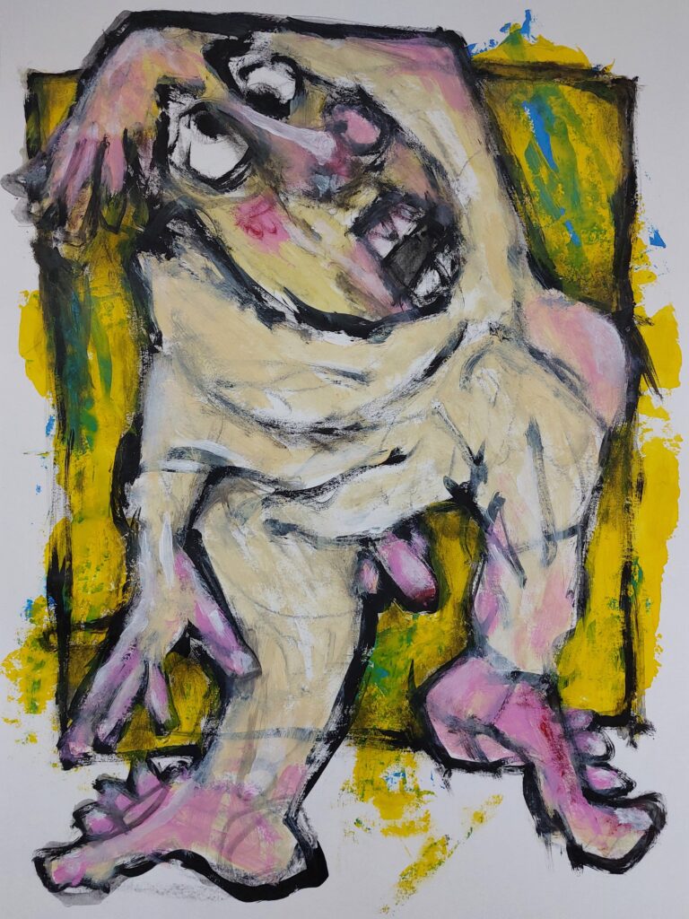 Personnage grotesque acrylique sur papier
