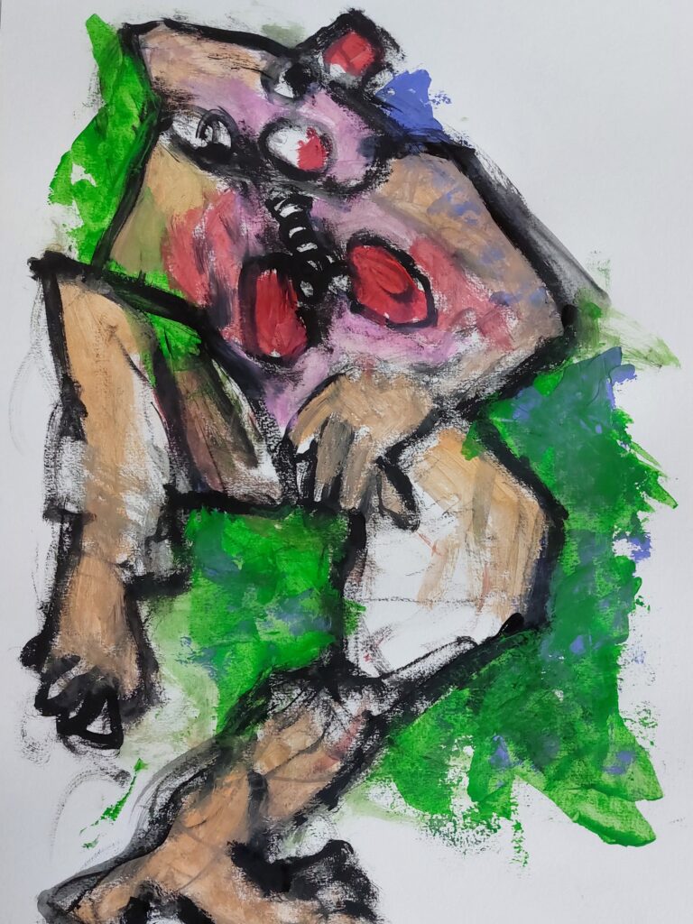 L'homme aux poumons, art singulier, acrylique sur papier